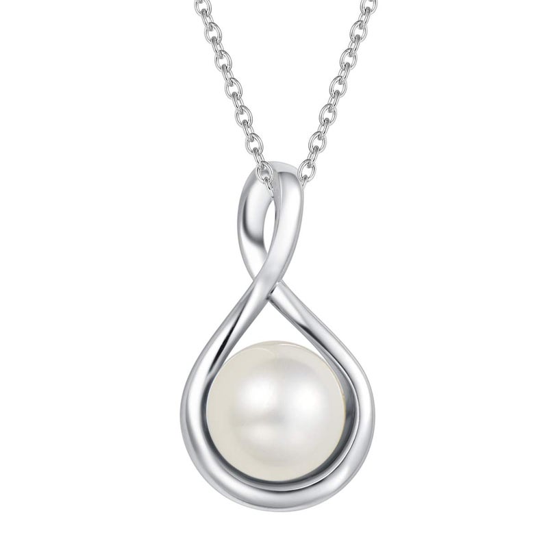 FANCIME Pearl Necklace 925 Sterling Silver Infinity Pearl Necklace with Genuine Quality 9-10mm Freshwater Cultured Pearls Fine Jewelry for Women - Image 1